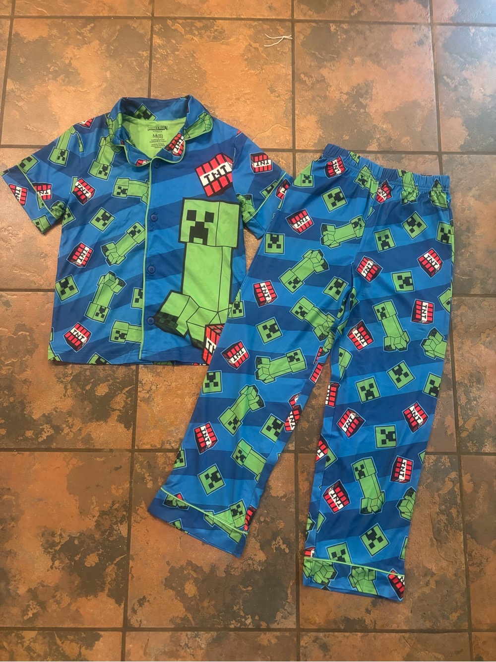 💜Kids Blue Minecraft Creeper Pajama Set